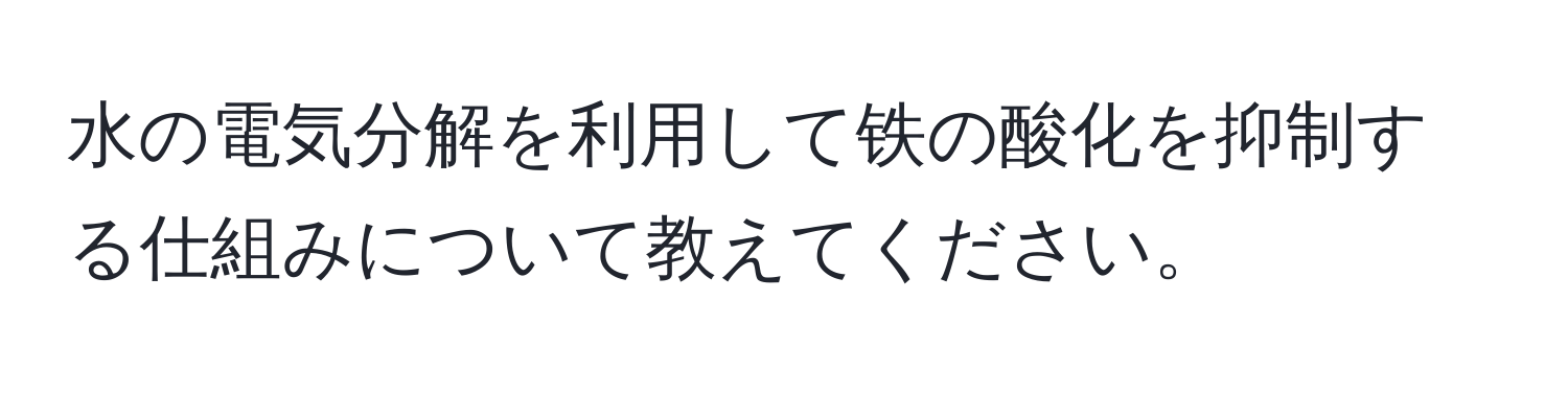 水の電気分解を利用して铁の酸化を抑制する仕組みについて教えてください。