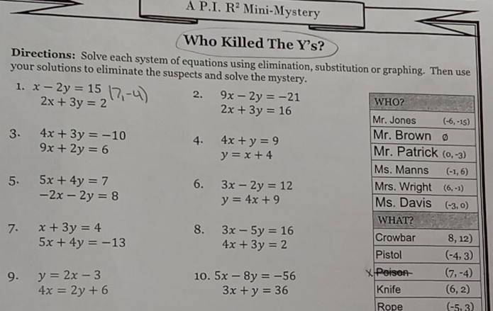 Solved: A P I R^2 Mini Mystery Who Killed The Y s? Directions: Solve Solved: A P I R^2 Mini Mystery Who Killed The Y s? Directions: Solve