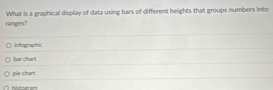 Solved: What is a graphical display of data using bars of different ...