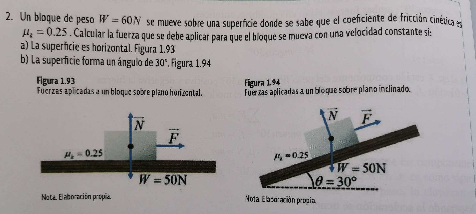 Resuelto:Un bloque de peso W=60N se mueve sobre una superficie donde se ...