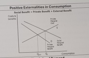 Positive Externalities in Consumption 
Social Benefit = Private Benefit + External Benefit 
Costs & 
benefits Private 
Marg in al 
Ca 
S 
D Socia 
Private Marginal 
Bervant 
Bomefit Marginal 
S Q Consumption