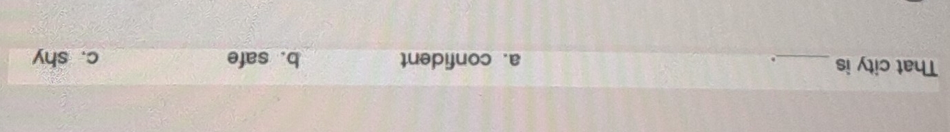 That city is _. a. confident b. safe c. shy