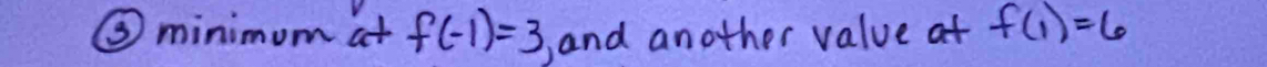 ⑤ minimum at f(-1)=3 band another value of f(1)=6