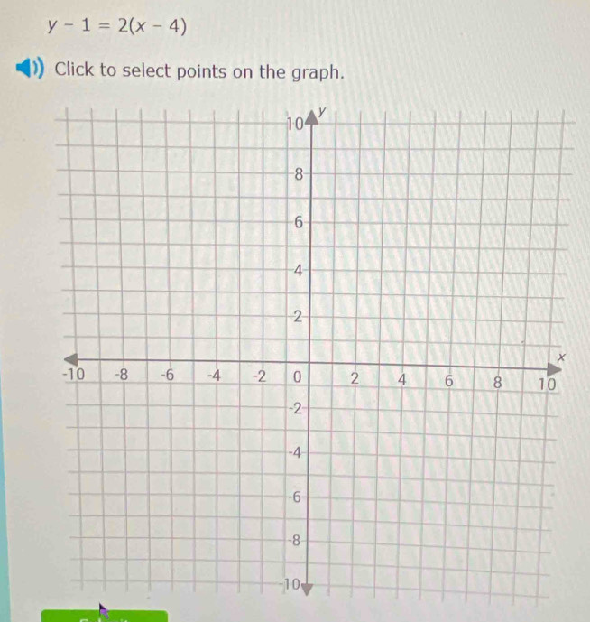 y-1=2(x-4)
Click to select points on the graph. 
×