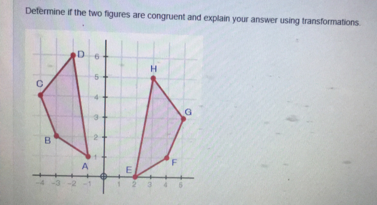 Determine if the two figures are congruent and explain your answer using transformations.