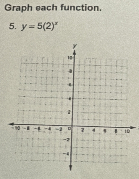 Graph each function. 
5. y=5(2)^x