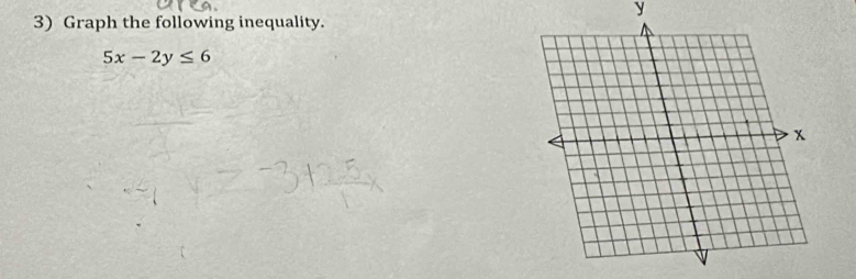 y
3) Graph the following inequality.
5x-2y≤ 6